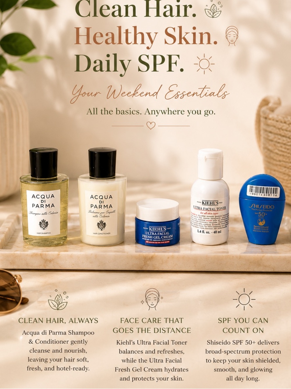 Acqua di Parma & Kiehl's Travel Skincare Set, Shiseido spf